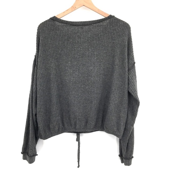 NWT Socialite Waffle Tie Front Waist Sweater L - Picture 4 of 5